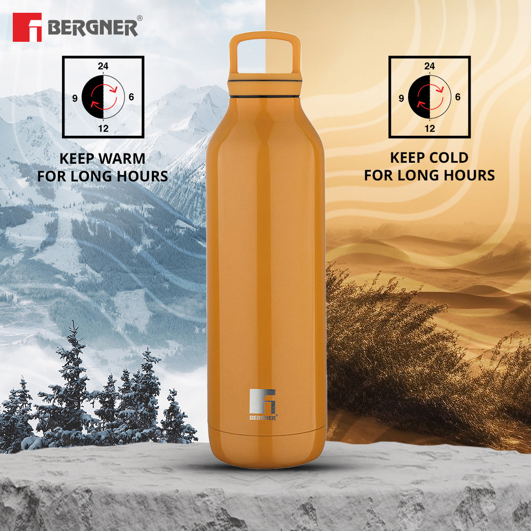 Bergner Walking Daisy Droplet Thermosteel Hot and Cold 525ml Flask, Double Walled Bottle - Orange