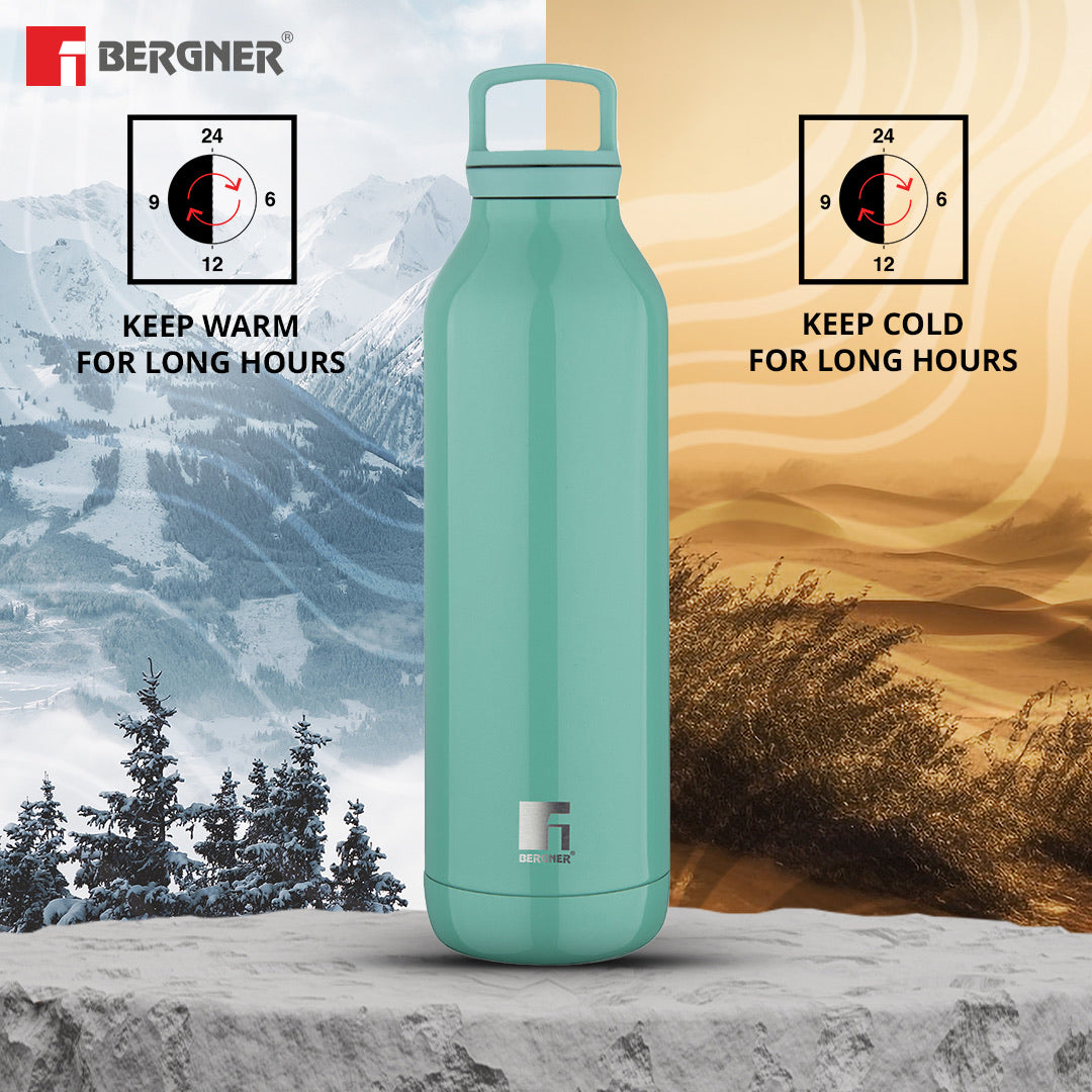 Bergner Walking Daisy Droplet Thermosteel Hot and Cold 750ml Flask, Double Walled Bottle - Green