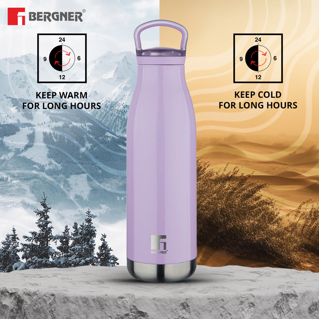 Bergner Walking Belle Blossom Thermosteel Hot and Cold 500ml Flask, Double Walled Bottle - Purple