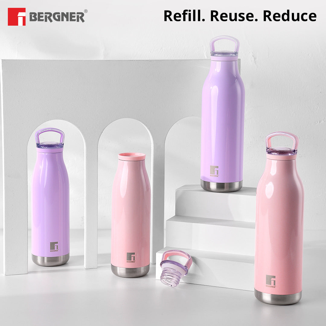 Bergner Walking Belle Blossom Thermosteel Hot and Cold 500ml Flask, Double Walled Bottle - Purple