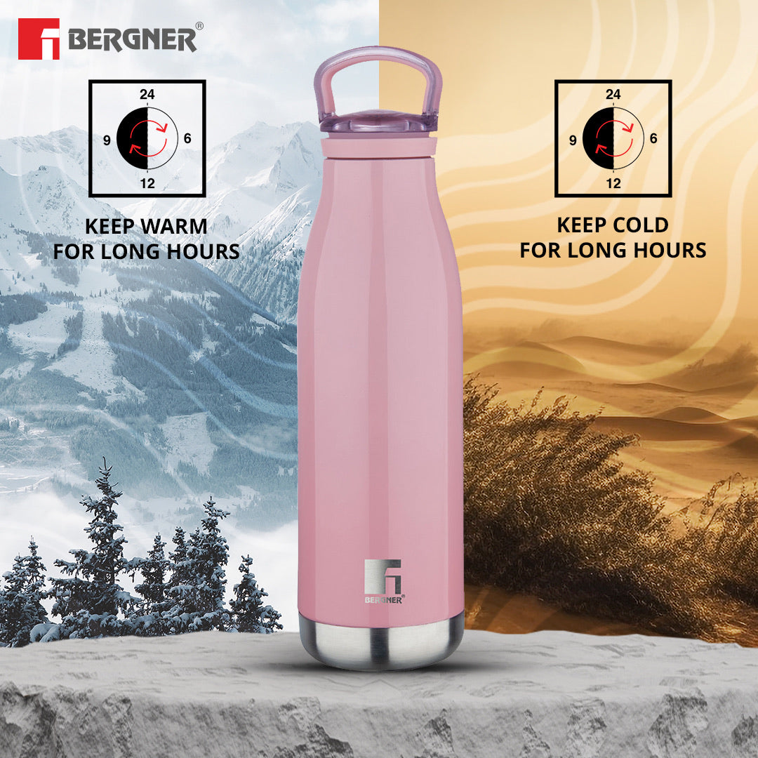 Bergner Walking Belle Blossom Thermosteel Hot and Cold 500ml Flask, Double Walled Bottle - Pink