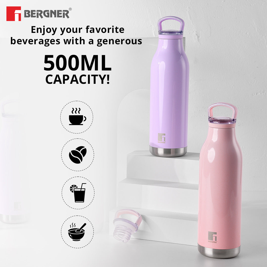 Bergner Walking Belle Blossom Thermosteel Hot and Cold 500ml Flask, Double Walled Bottle - Pink