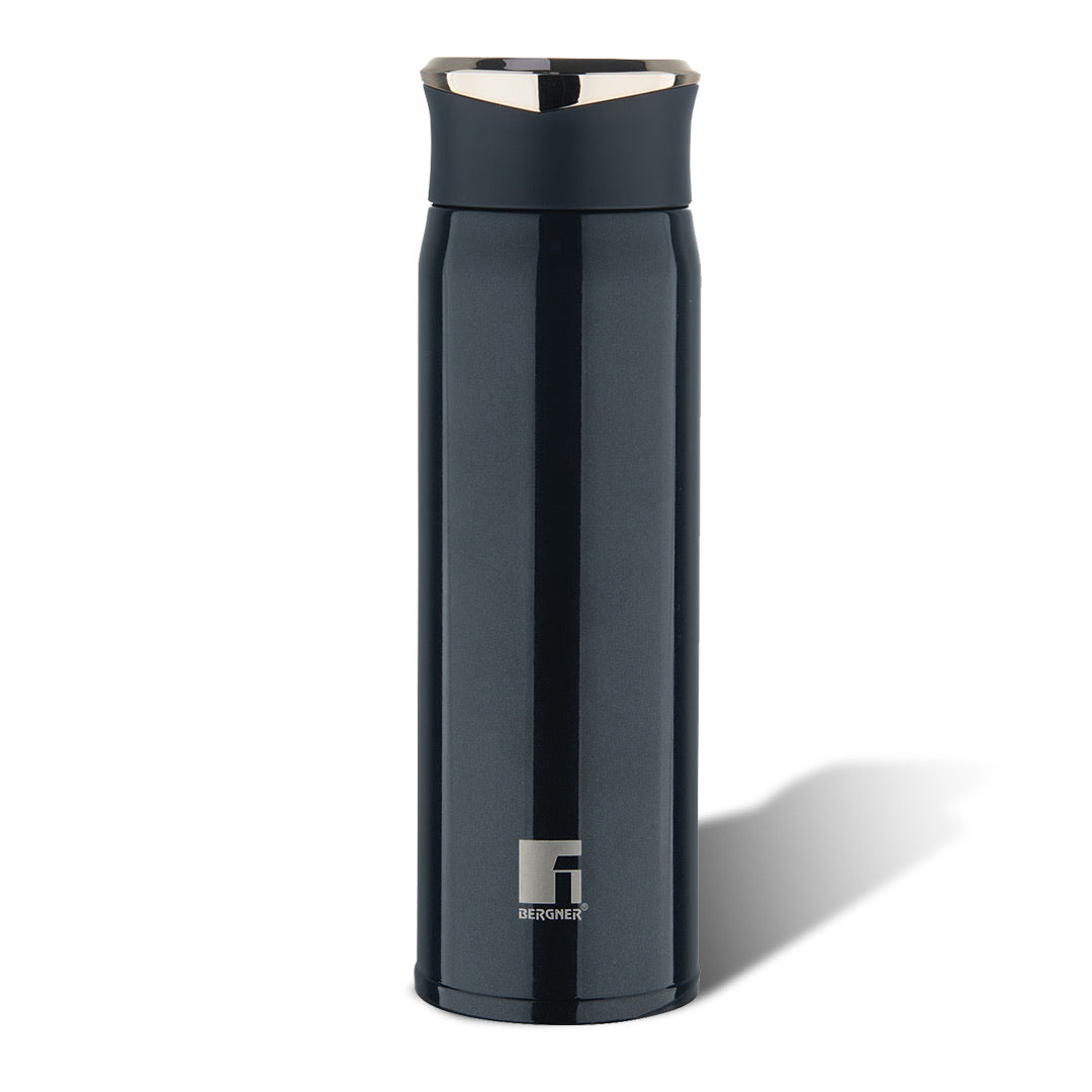 Bergner Walking CarryCask Thermosteel Hot and Cold 450ml Flask, Double Walled Bottle - Black