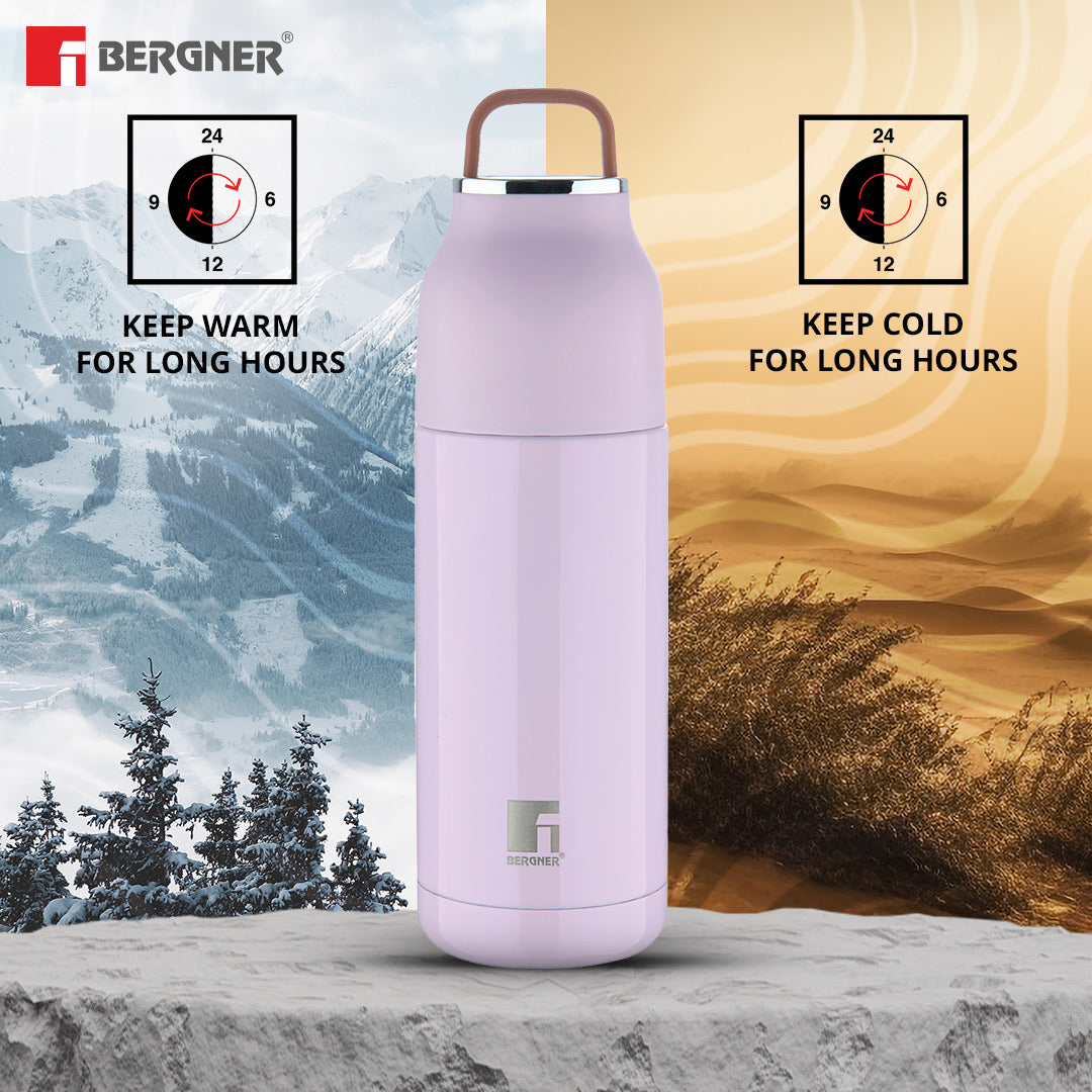 Bergner Walking AquaZest Thermosteel Hot and Cold 350ml Flask, Double Walled Bottle - Pink