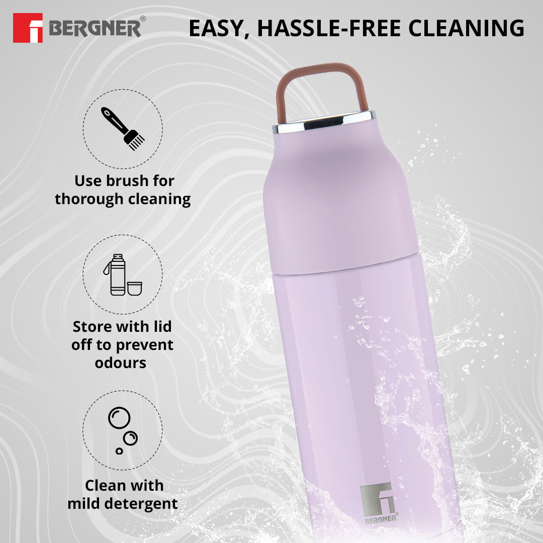 Bergner Walking AquaZest Thermosteel Hot and Cold 350ml Flask, Double Walled Bottle - Pink