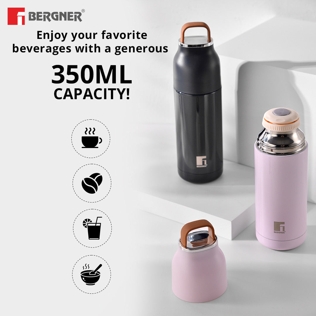 Bergner Walking AquaZest Thermosteel Hot and Cold 350ml Flask, Double Walled Bottle - Pink