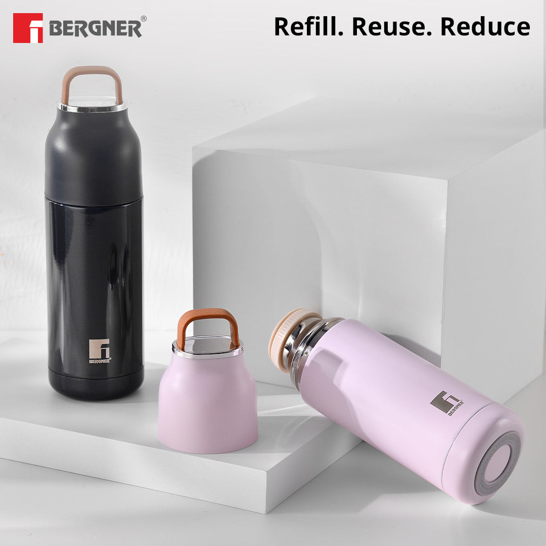 Bergner Walking AquaZest Thermosteel Hot and Cold 350ml Flask, Double Walled Bottle - Pink