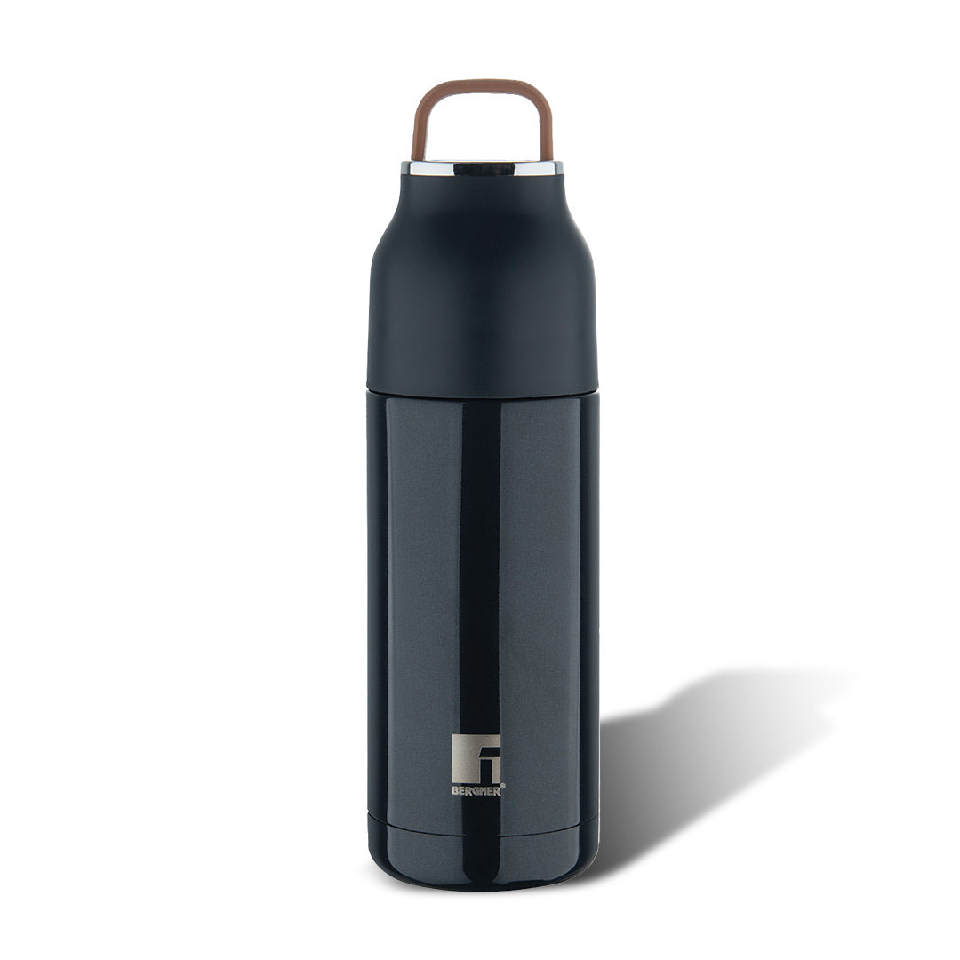 Bergner Walking AquaZest Thermosteel Hot and Cold 350ml Flask, Double Walled Bottle - Black