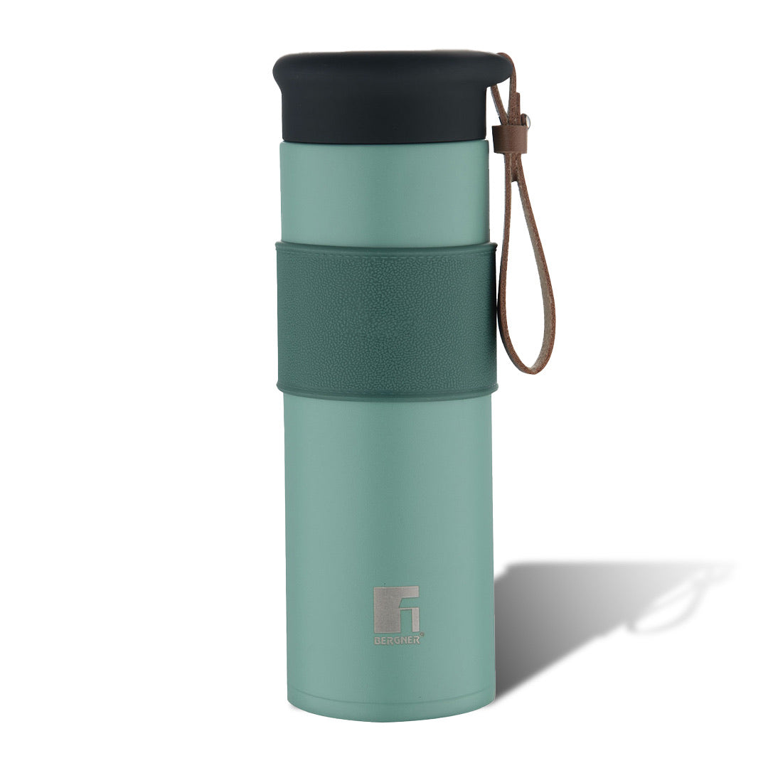 Bergner Walking Mountain Mist Thermosteel Hot and Cold 450ml Flask, Double Walled Bottle - Green