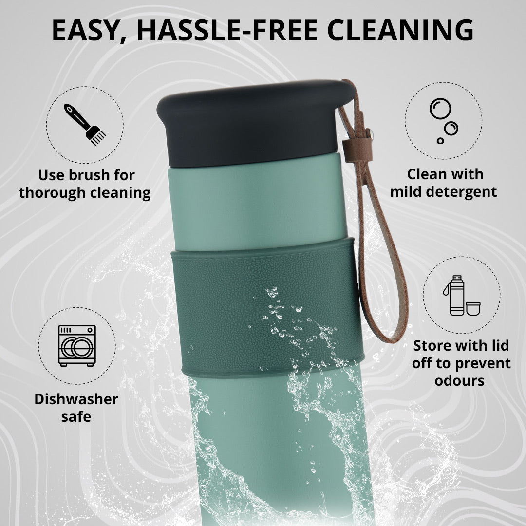 Bergner Walking Mountain Mist Thermosteel Hot and Cold 450ml Flask, Double Walled Bottle - Green