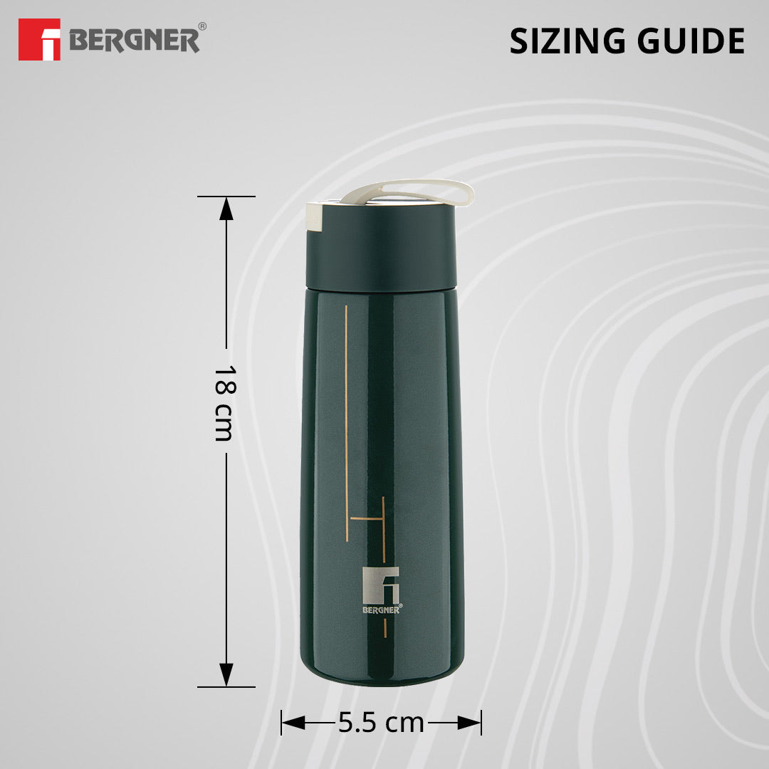 Bergner Walking Filter Flow Thermosteel Hot and Cold 350ml Flask, Double Walled Bottle - Green