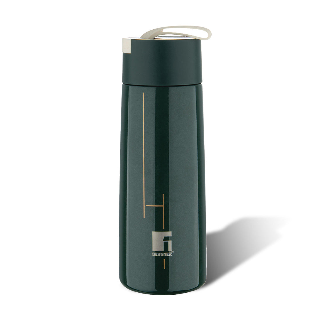 Bergner Walking Filter Flow Thermosteel Hot and Cold 350ml Flask, Double Walled Bottle - Green