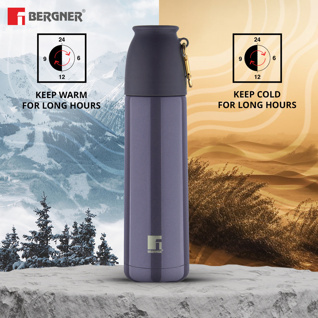 Bergner Walking PearlPotion Thermosteel Hot and Cold 500ml Flask, Double Walled Bottle - Grey