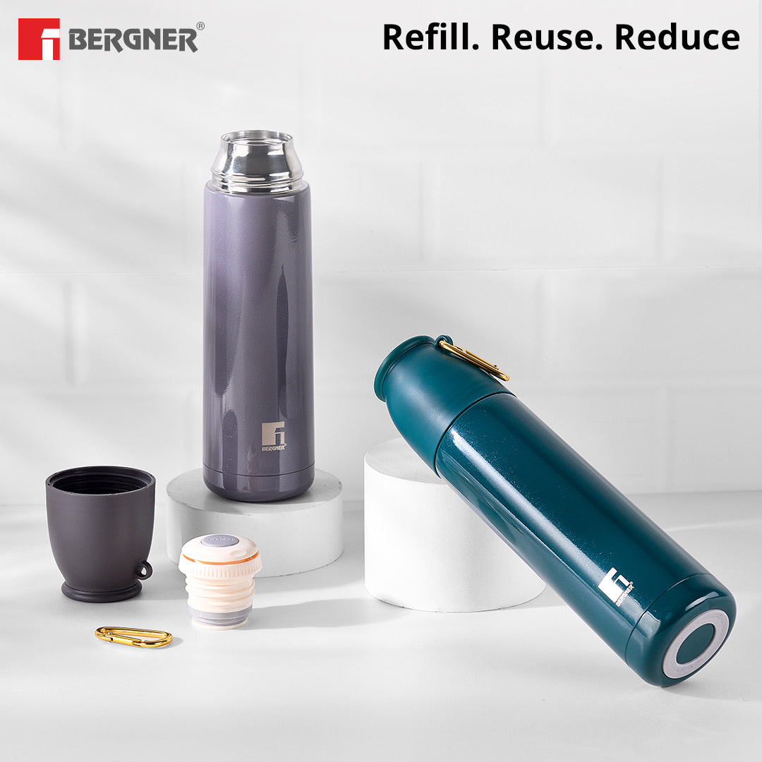 Bergner Walking PearlPotion Thermosteel Hot and Cold 500ml Flask, Double Walled Bottle - Grey