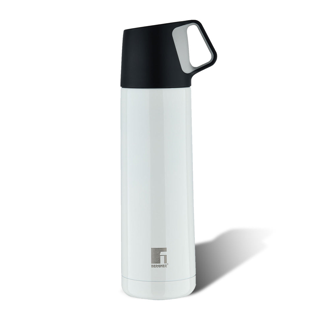 Bergner Walking HydroCup Thermosteel Hot and Cold 500ml Flask, Double Walled Bottle - White