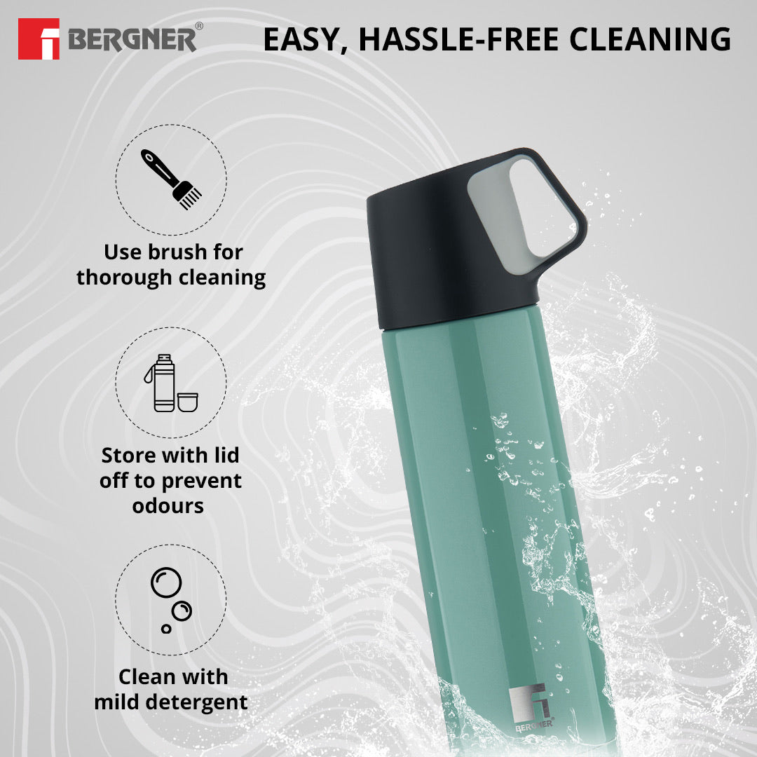 Bergner Walking HydroCup Thermosteel Hot and Cold 500ml Flask, Double Walled Bottle - Green