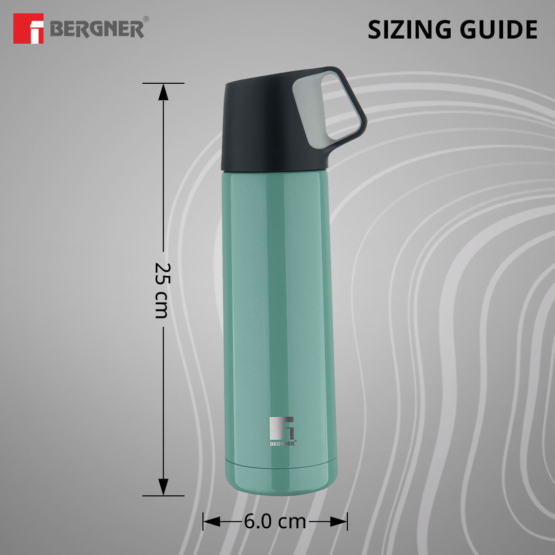 Bergner Walking HydroCup Thermosteel Hot and Cold 500ml Flask, Double Walled Bottle - Green