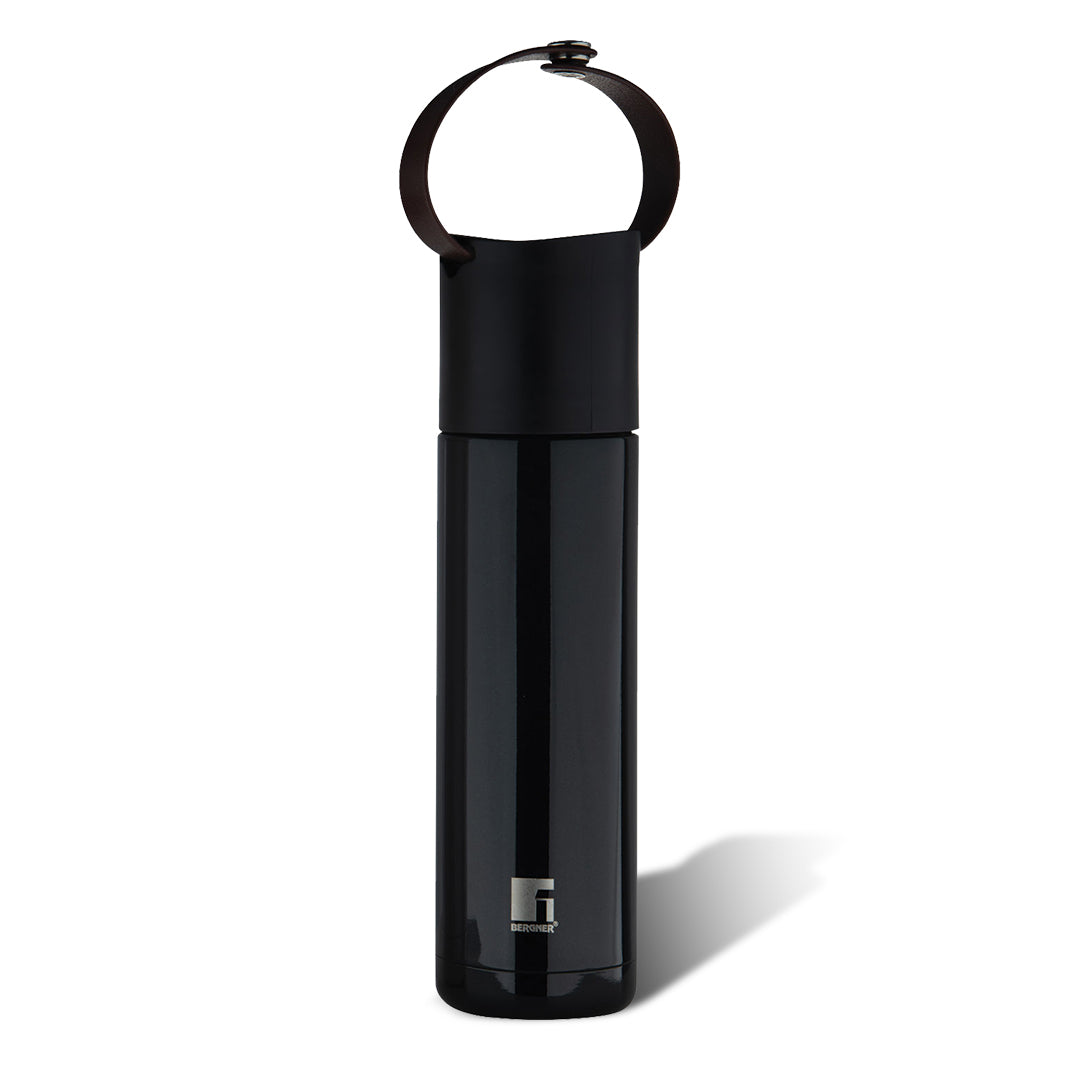 Bergner Walking Curv & Carry Thermosteel Hot and Cold 500ml Flask, Double Walled Bottle - Black