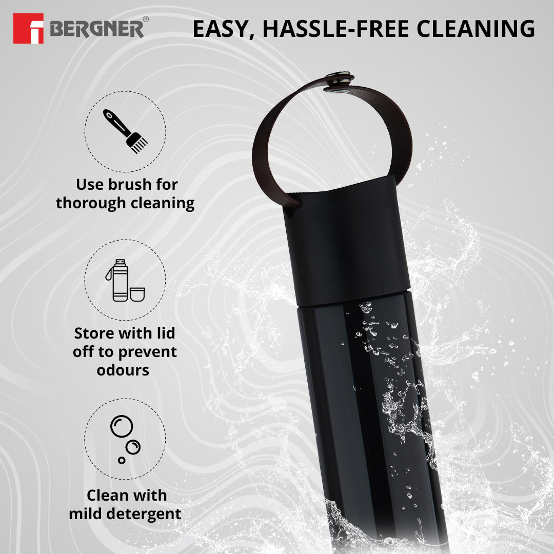 Bergner Walking Curv & Carry Thermosteel Hot and Cold 500ml Flask, Double Walled Bottle - Black