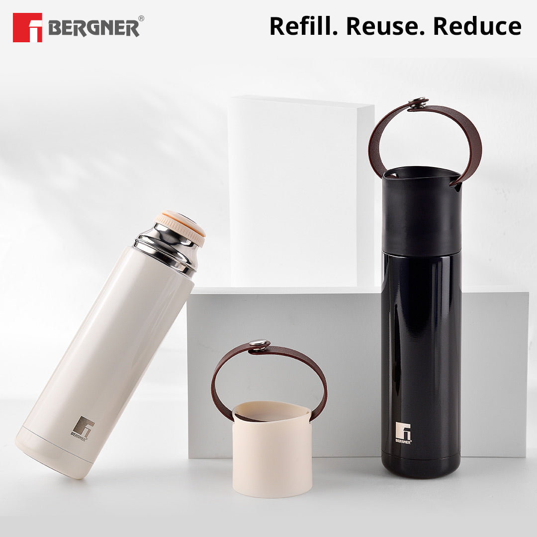 Bergner Walking Curv & Carry Thermosteel Hot and Cold 500ml Flask, Double Walled Bottle - Black