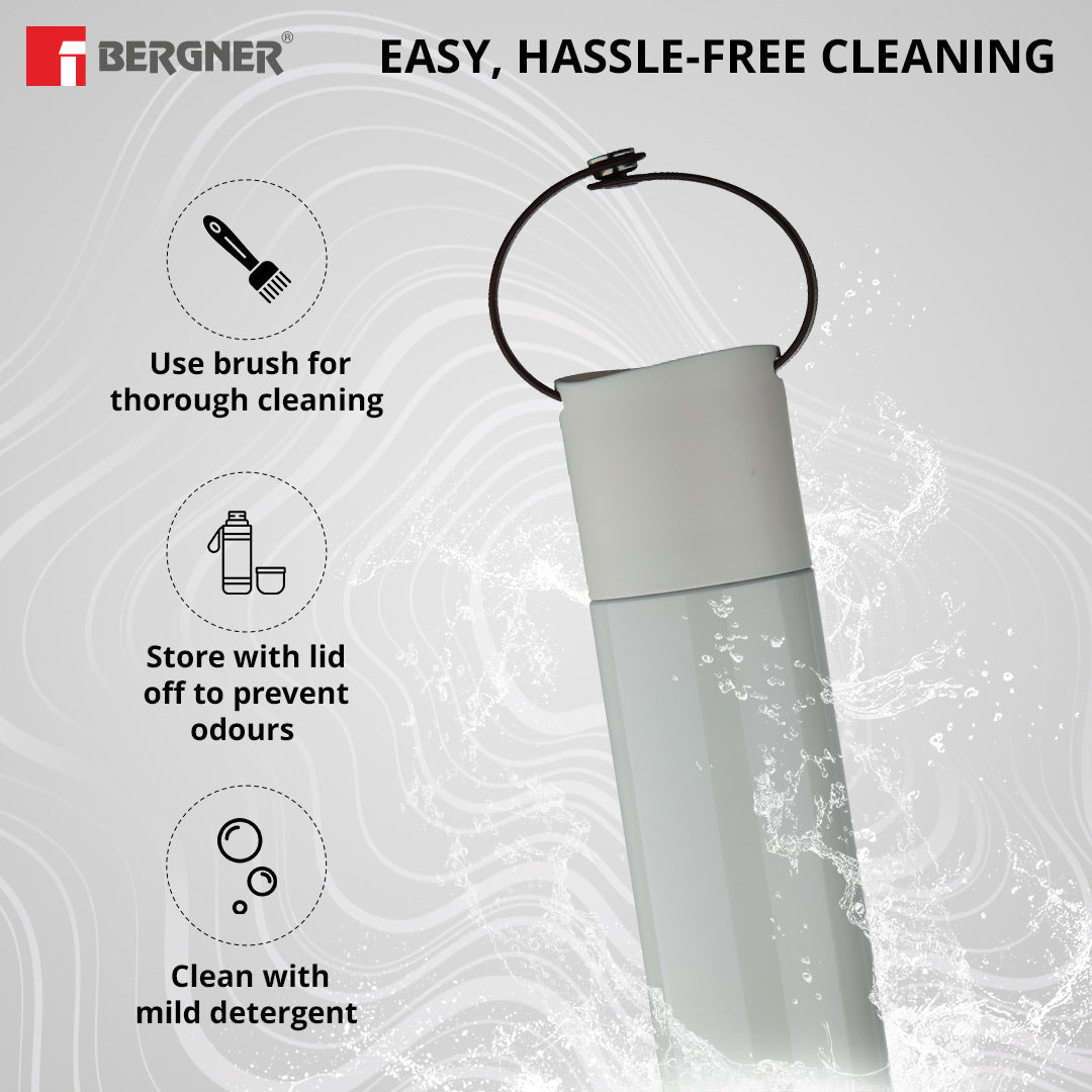 Bergner Walking Curv & Carry Thermosteel Hot and Cold 500ml Flask, Double Walled Bottle - White