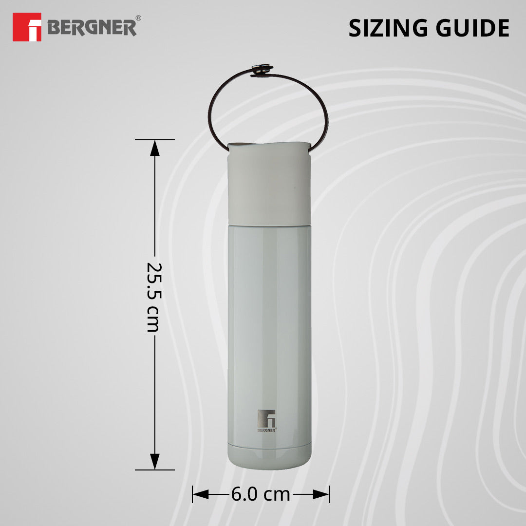 Bergner Walking Curv & Carry Thermosteel Hot and Cold 500ml Flask, Double Walled Bottle - White