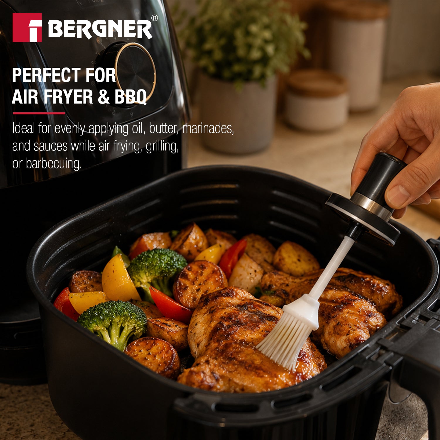 Bergner Glass Oil Dispenser (260ml) with Silicone Brush