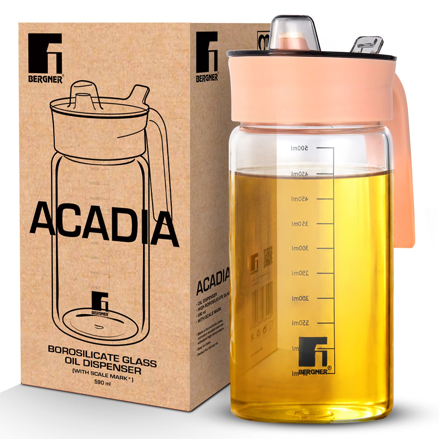 Acadia 590ml Glass Oil Dispenser with Pour Spout & Scale Mark
