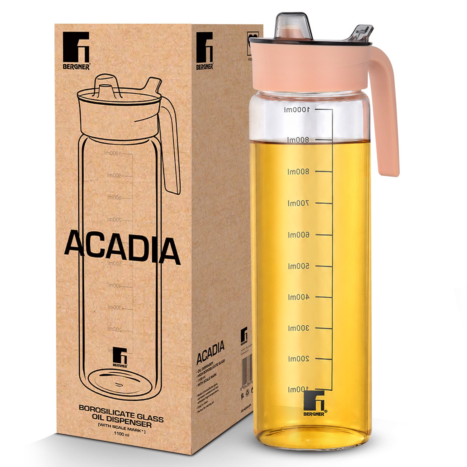 Acadia 1100ml Glass Oil Dispenser with Pour Spout & Scale Mark