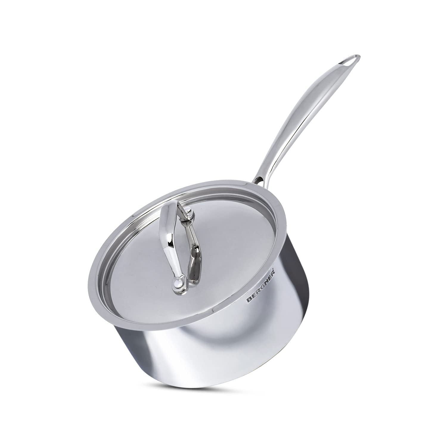 Bergner Argent Tri-Ply Stainless Steel Saucepan with Stainless Steel Lid - Induction Bottom (5-Year Warranty)