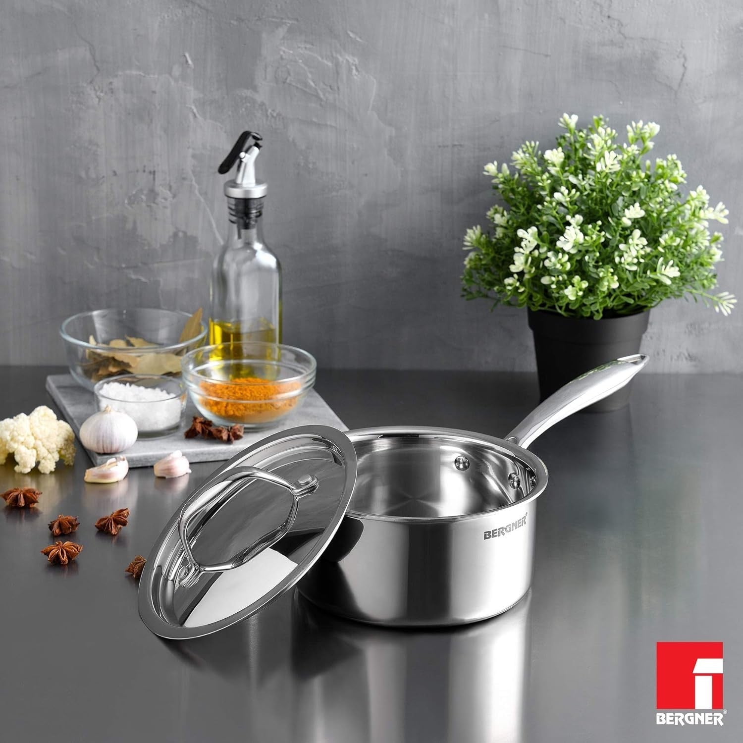 Bergner Argent TriPly Stainless Steel Saucepan - Induction Bottom (5-Year Warranty