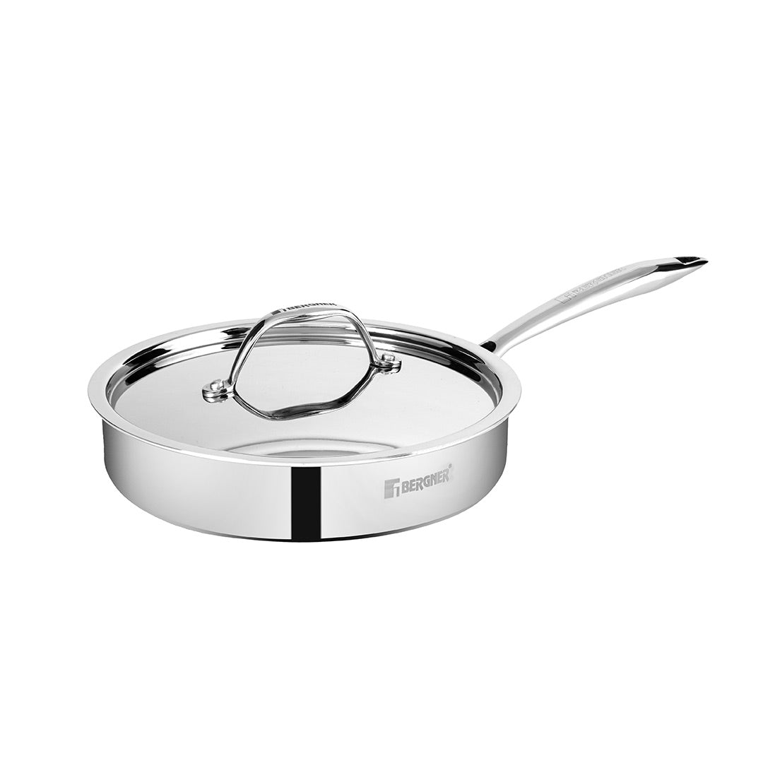 Bergner Argent Tri-Ply Stainless Steel Sautepan with Stainless Steel Lid - Induction Bottom (5-Year Warranty)