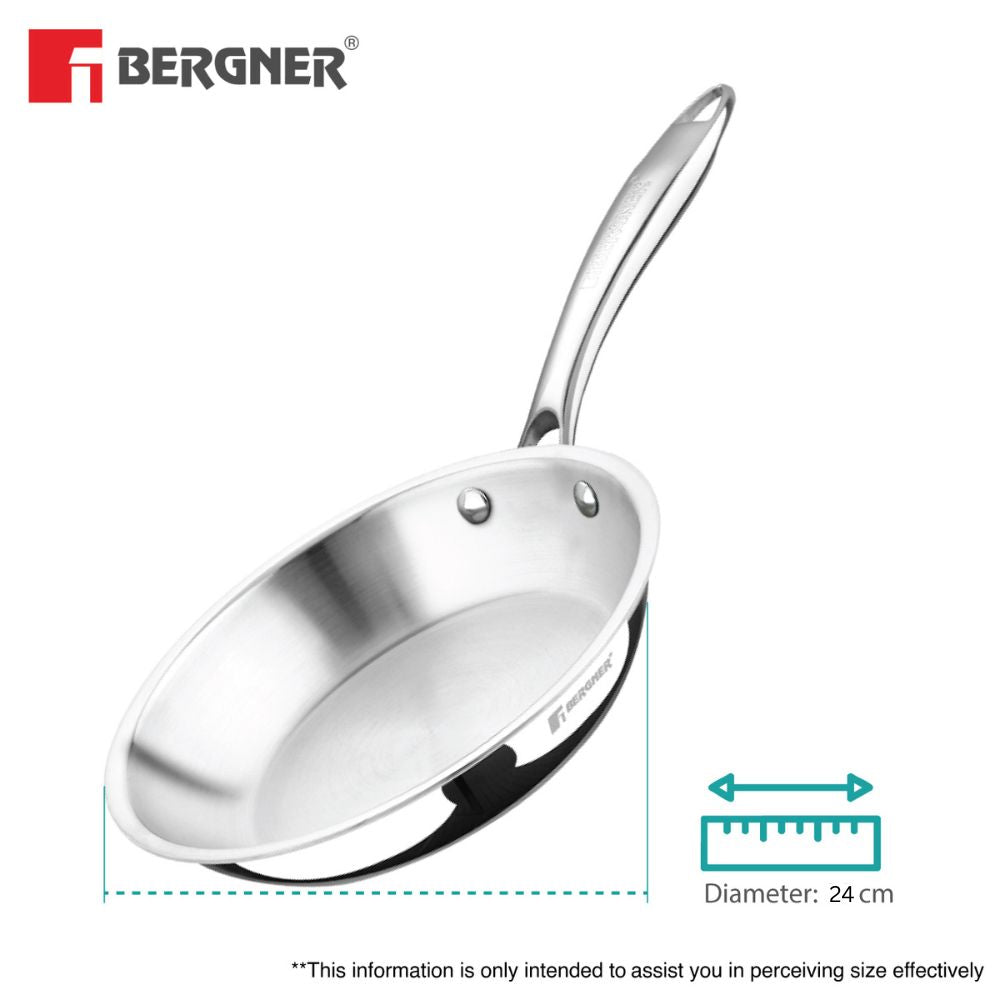 Argent Tri-Ply Stainless Steel Frypan, Less Oil Use, Healthy Cooking