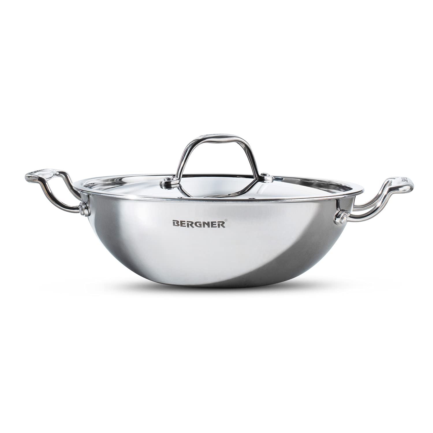 Bergner Argent TriPly Stainless Steel Kadai with Stainless Steel Lid - Induction Bottom