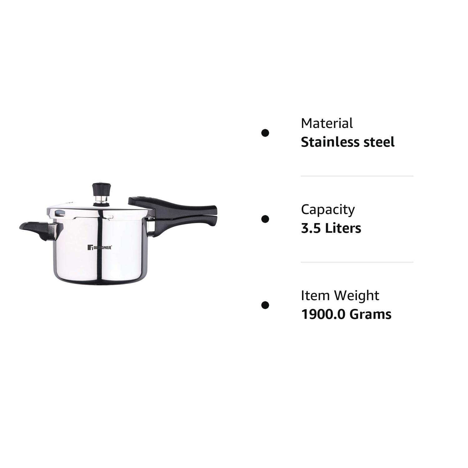 Bergner Argent Elements Tri-Ply Stainless Steel Outer Lid Pressure Cooker - Tri-Ply Induction Bottom