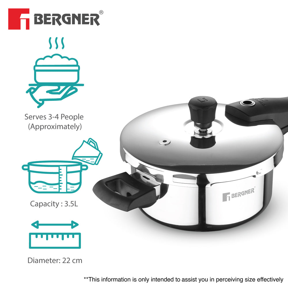 Bergner Argent Elements Tri-Ply Stainless Steel Outer Lid Pressure Pan, Tri-Ply Induction Bottom
