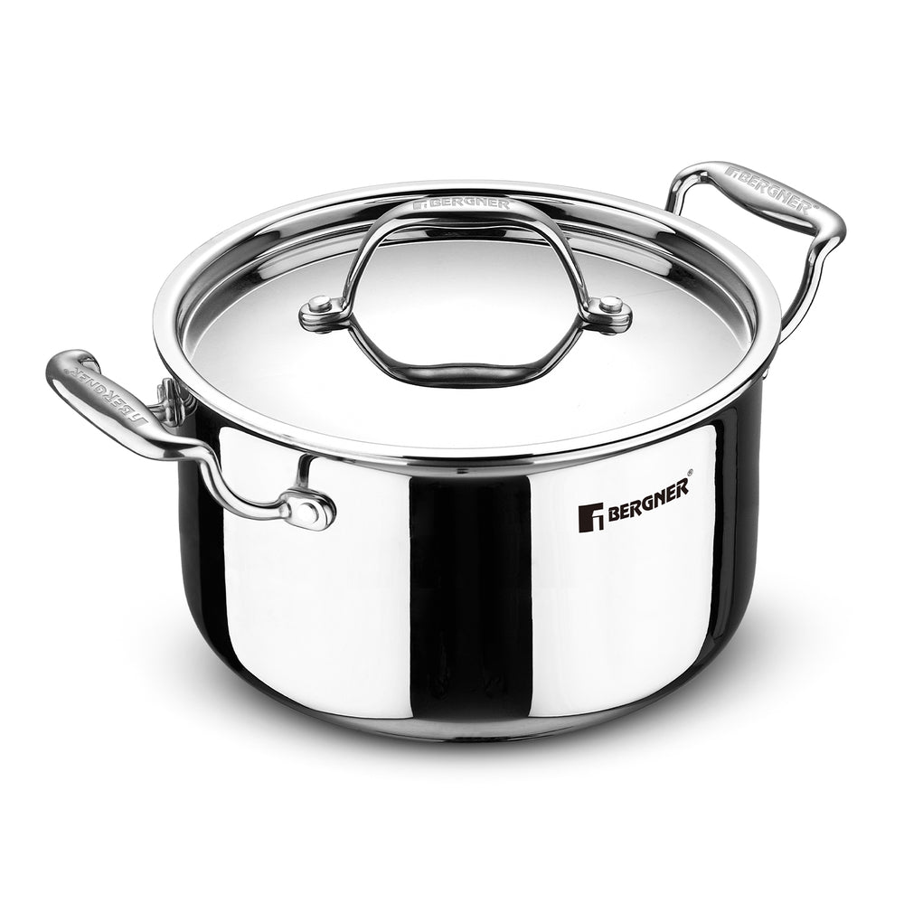 Bergner Argent Tri-Ply Stainless Steel Casserole with Stainless Steel Lid - Induction Bottom (5-Year Warranty)