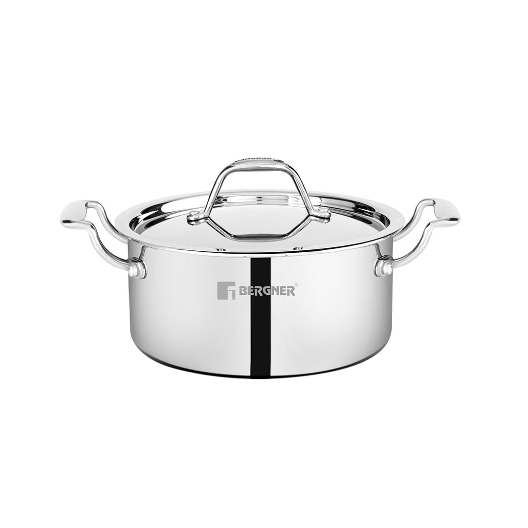 Bergner Argent Tri-Ply Stainless Steel Casserole with Stainless Steel Lid - Induction Bottom (5-Year Warranty)