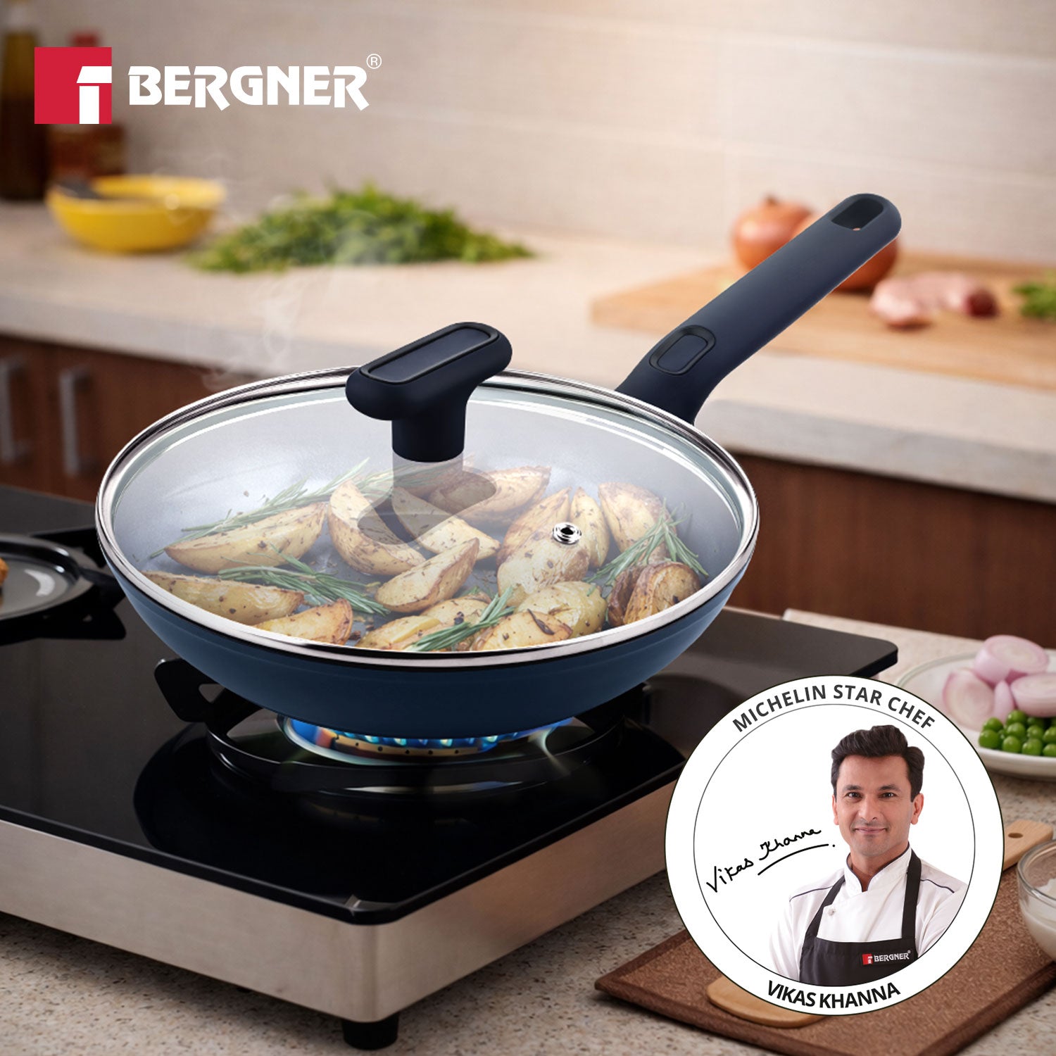 Jade 24cm Frypan with Glass Lid, Ceramic Non-Stick Coating - Induction