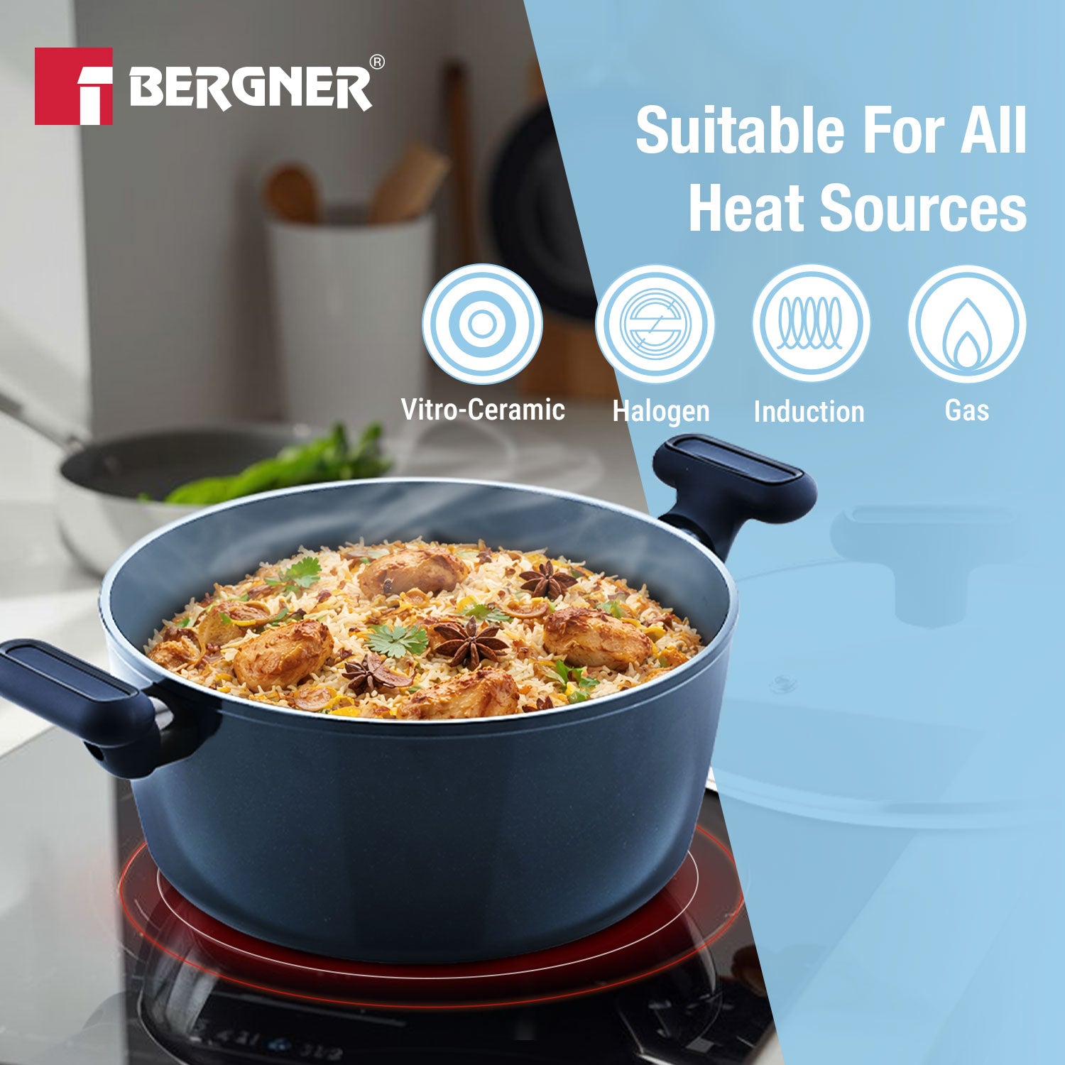 Jade 20cm (2.4L) Casserole with Glass Lid, Ceramic Non-Stick Coating - Induction