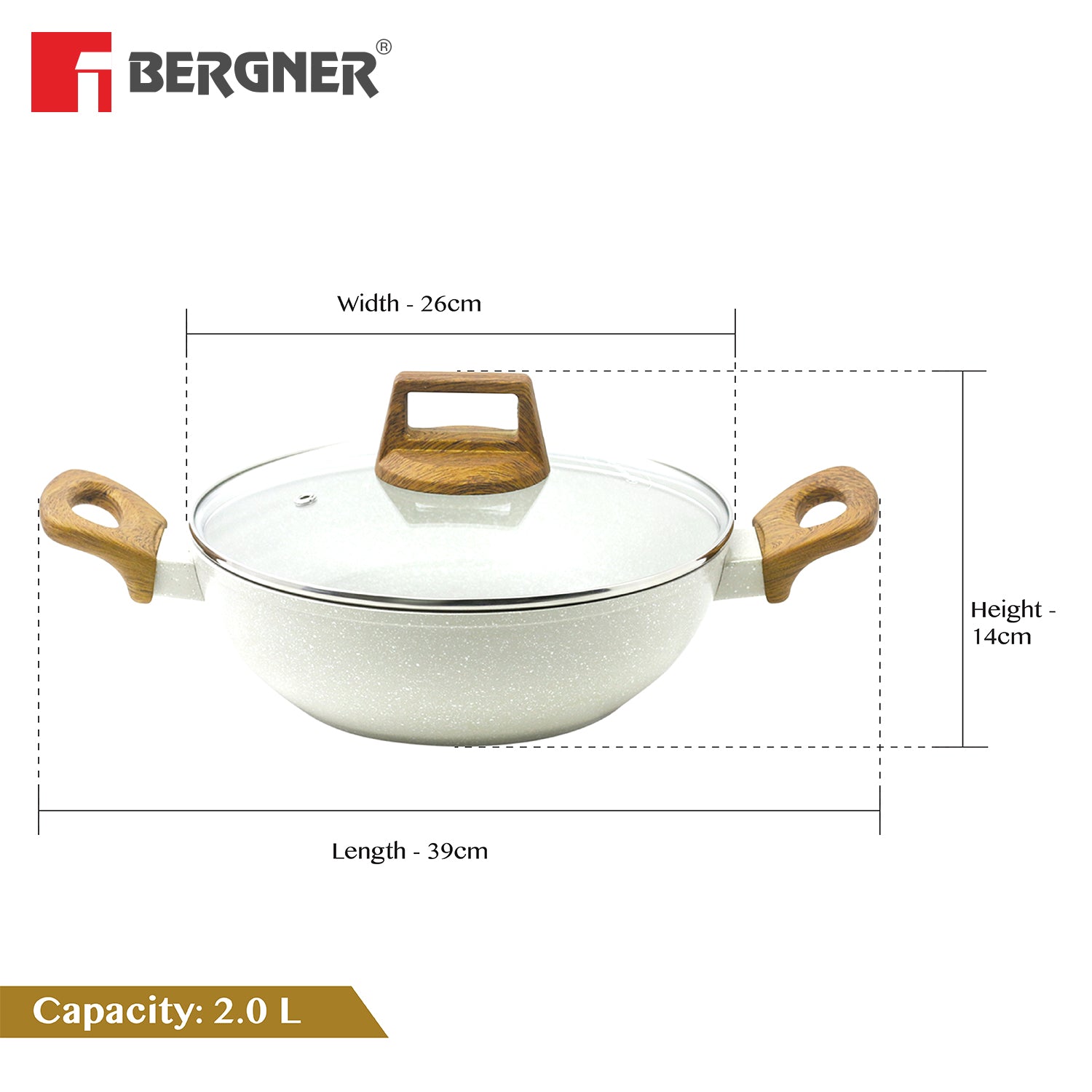 Naturally Cast Aluminum 24cm (2 L) Kadai - Induction Bottom