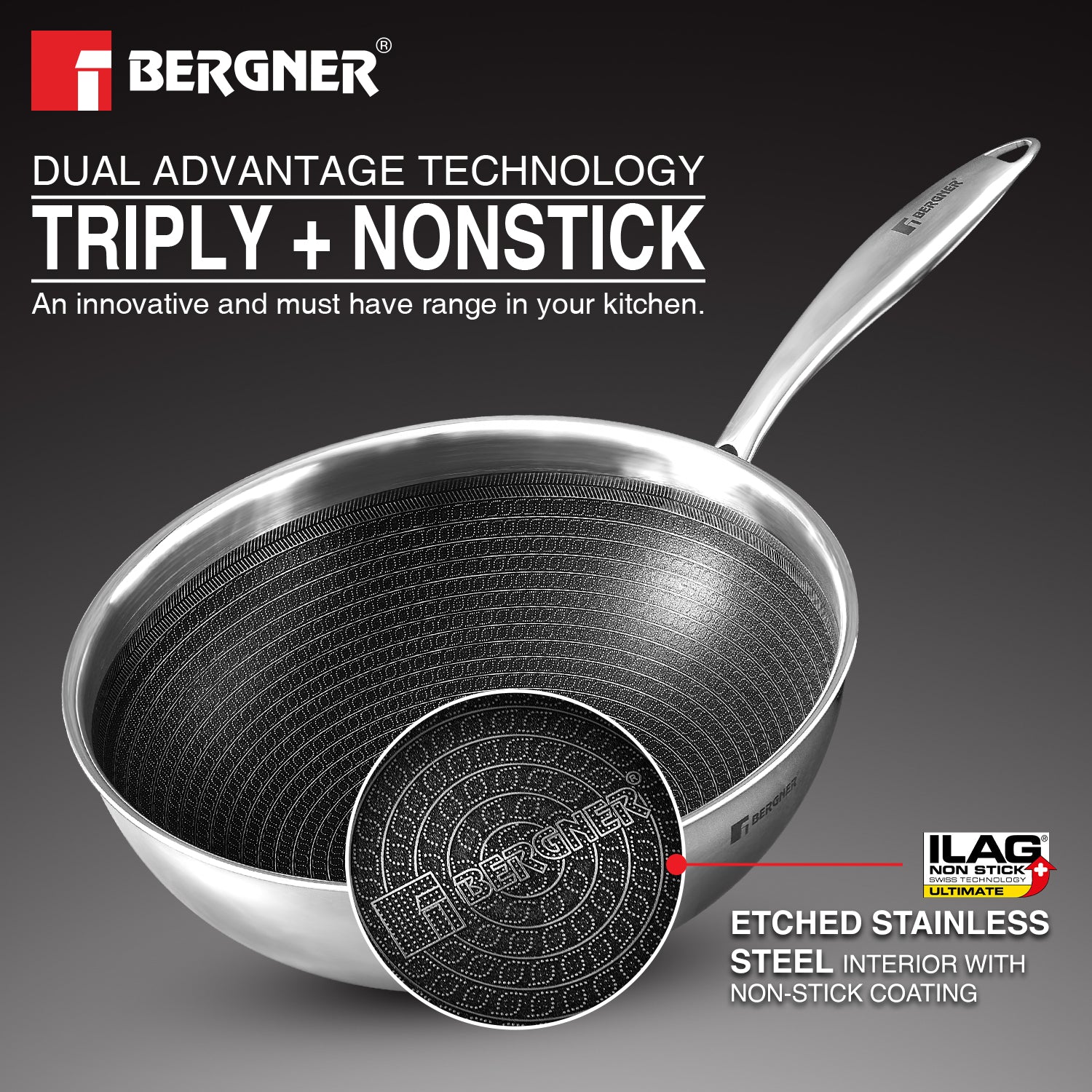 Hi-Tech Giro Triply 24cm (2.6L) Wok with Glass Lid