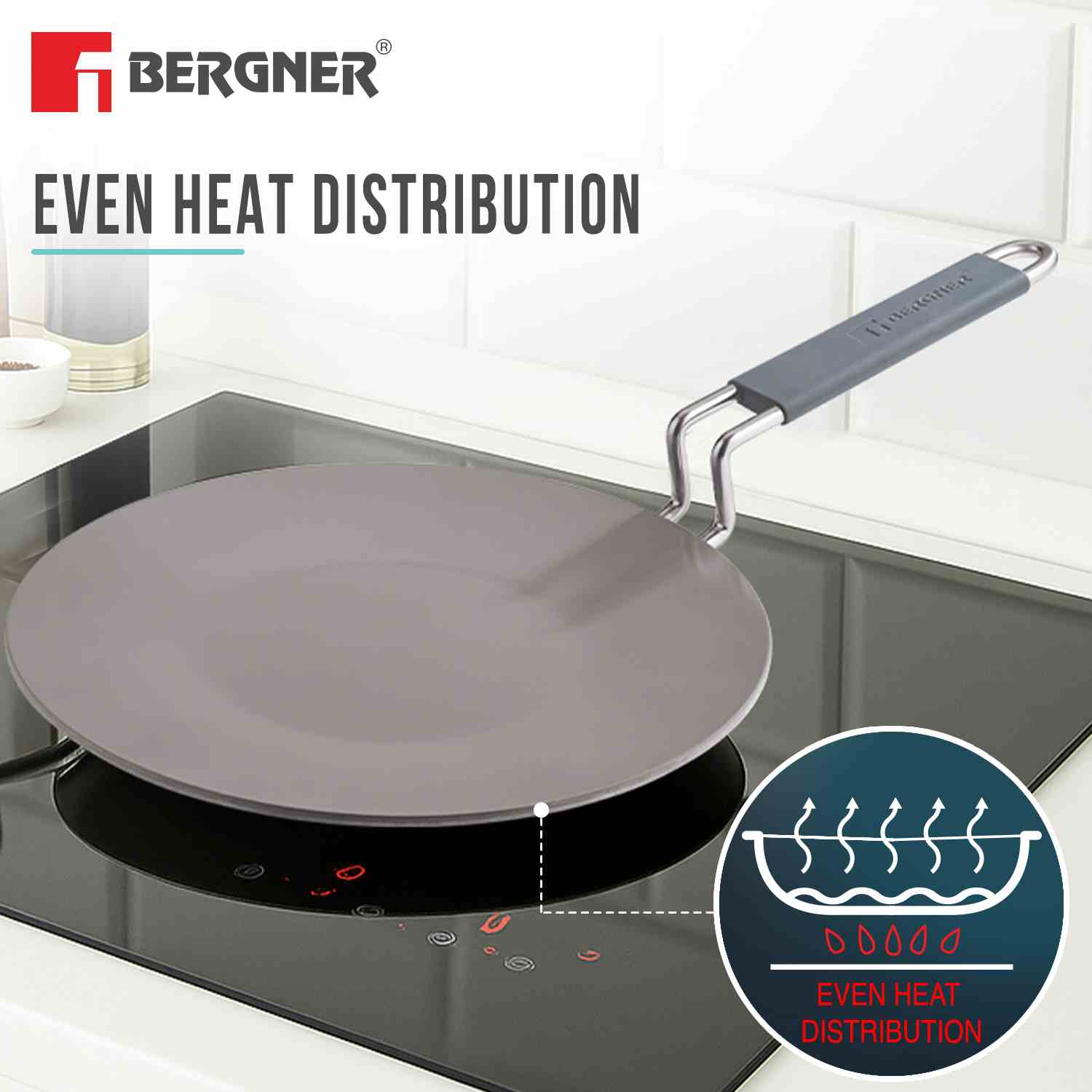 Bergner Tri-Ply Argent Ceramica 26cm Roti Tawa - Induction Compatible