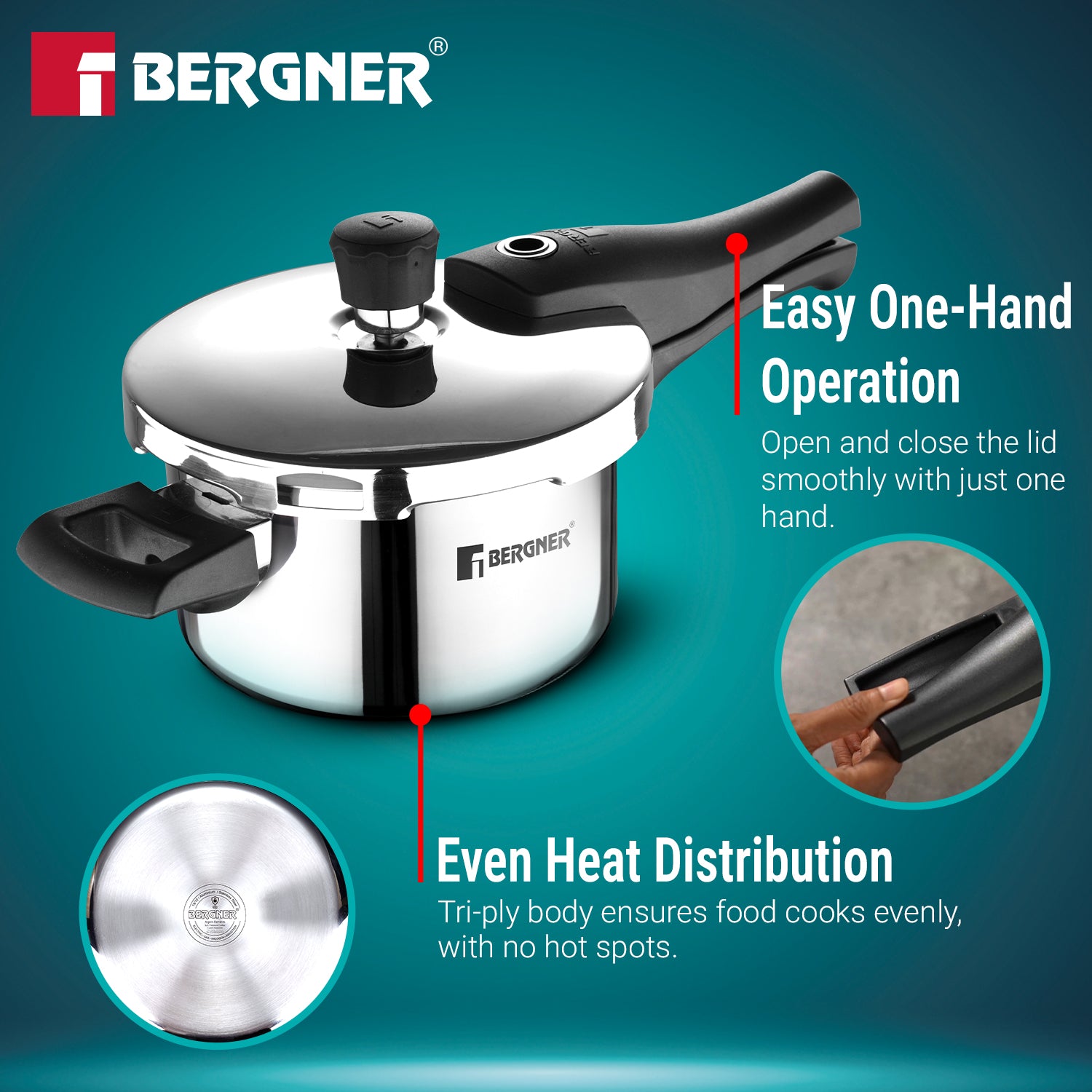 Argent Elements Triply Stainless Steel 2.5 L Outer Lid Pressure Cooker