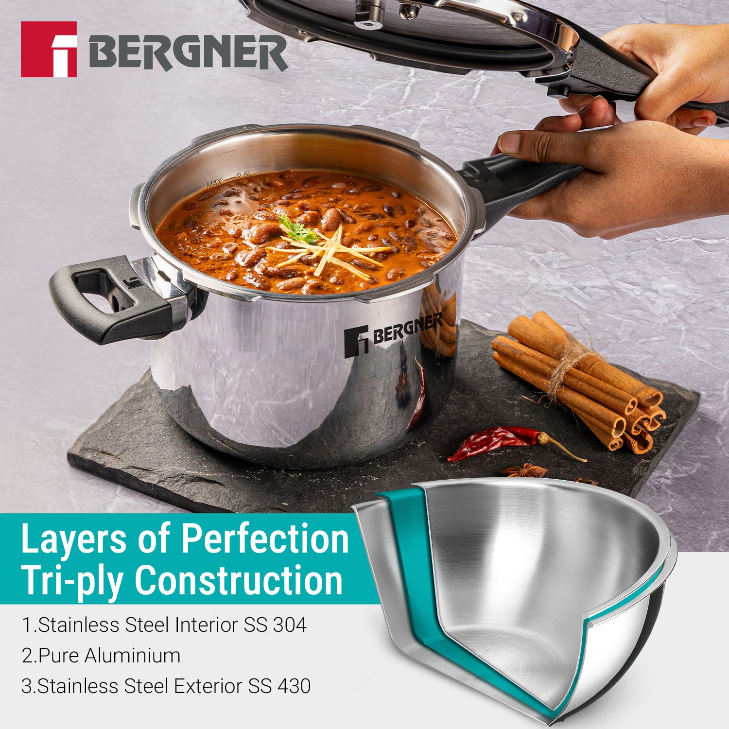 Argent Elements Triply Stainless Steel 5.5 L Outer Lid Pressure Cooker