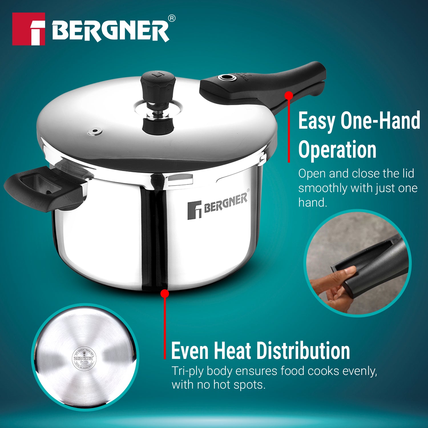 Argent Elements Triply Stainless Steel 5.5 L Outer Lid Pressure Cooker