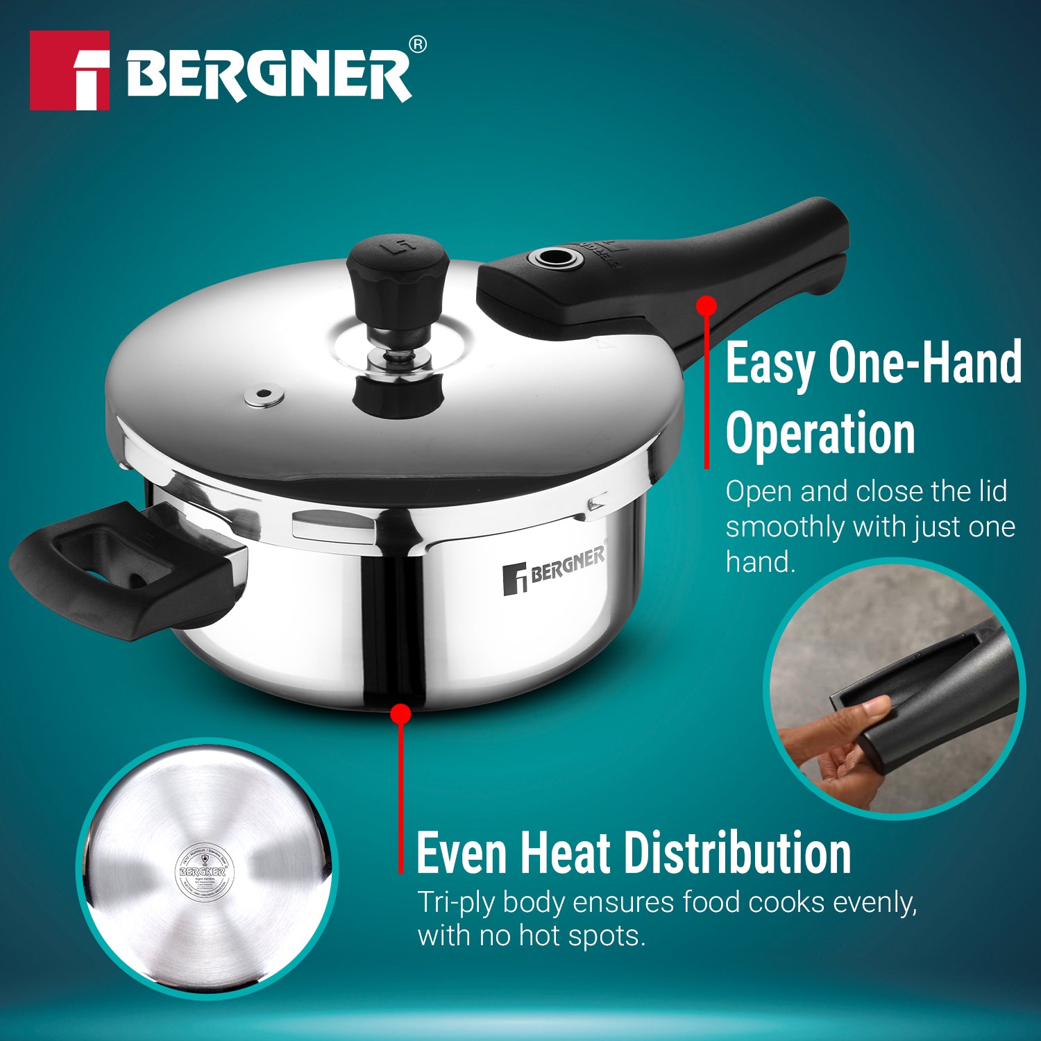 Argent Elements Triply Stainless Steel 3.5 L Outer Lid Pressure Pan