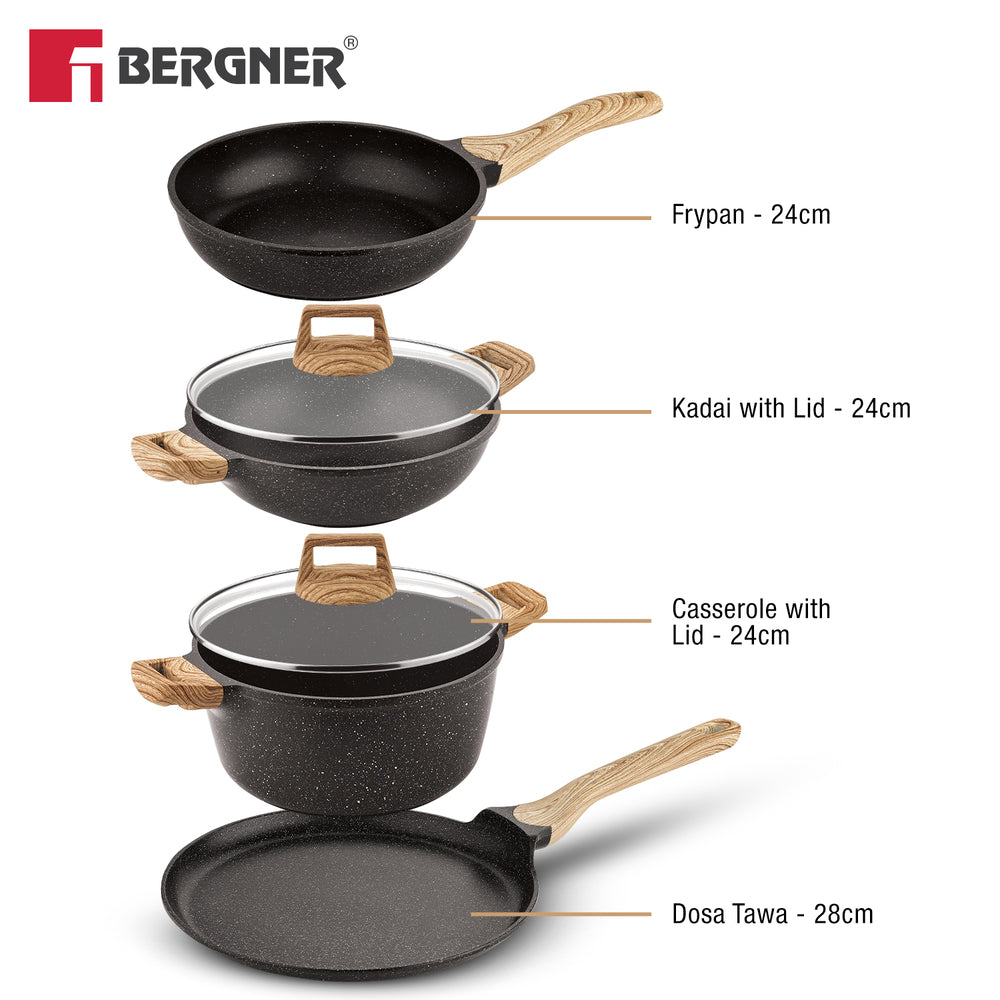 Bergner Sienna Elite 6 Pcs Non-Stick Cookware Set - Induction Bottom