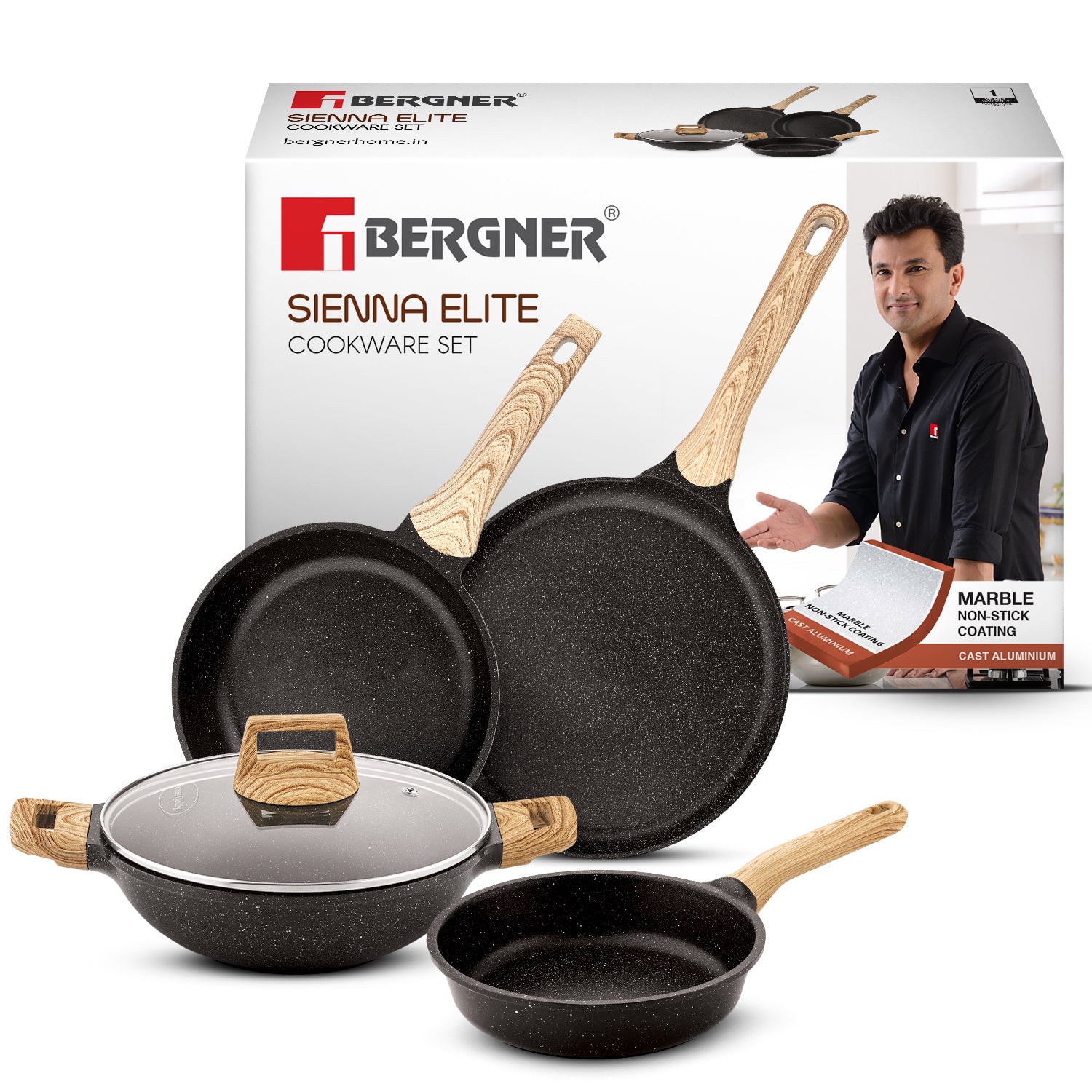 Bergner Sienna Elite 5 Pcs Non-Stick Cookware Set - Induction Bottom