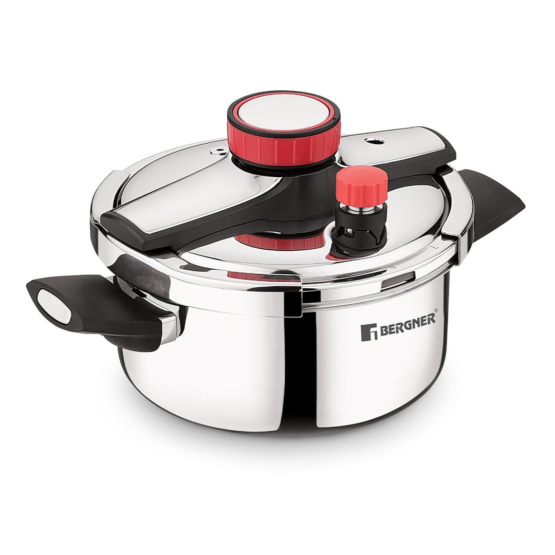 Bergner Capri Tri-Ply Pressure Cooker with Low and High Pressure Settings, Safety Lock (5-Year Warranty)